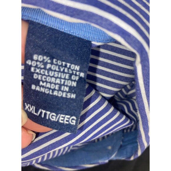 Chaps Easy Care Navy Blue White Striped Button Down Size XXL Dress ShirtB - Picture 8 of 8